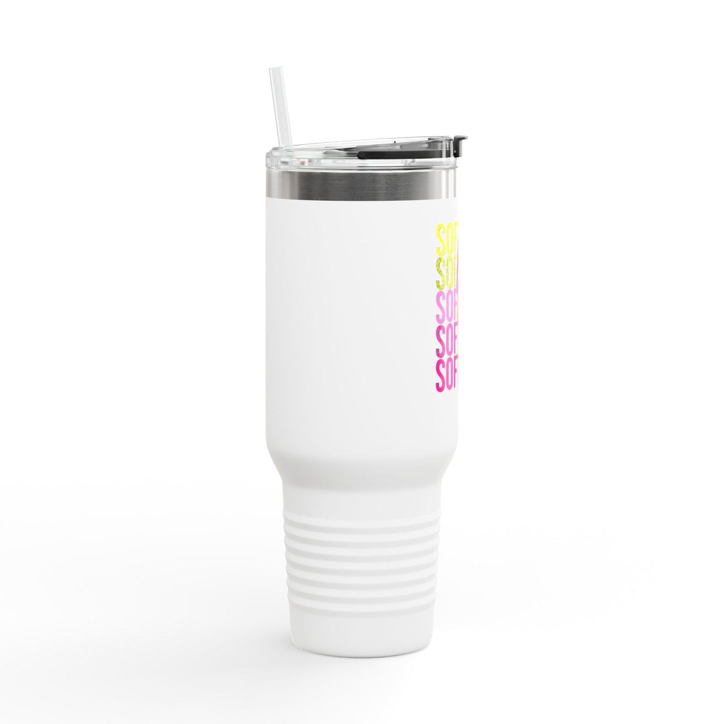 Softball Lightning 40oz Insulated Travel Mug – Checkered Bolt Design