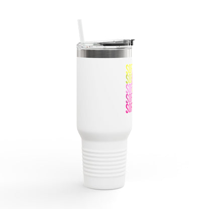 Softball Lightning 40oz Insulated Travel Mug – Checkered Bolt Design