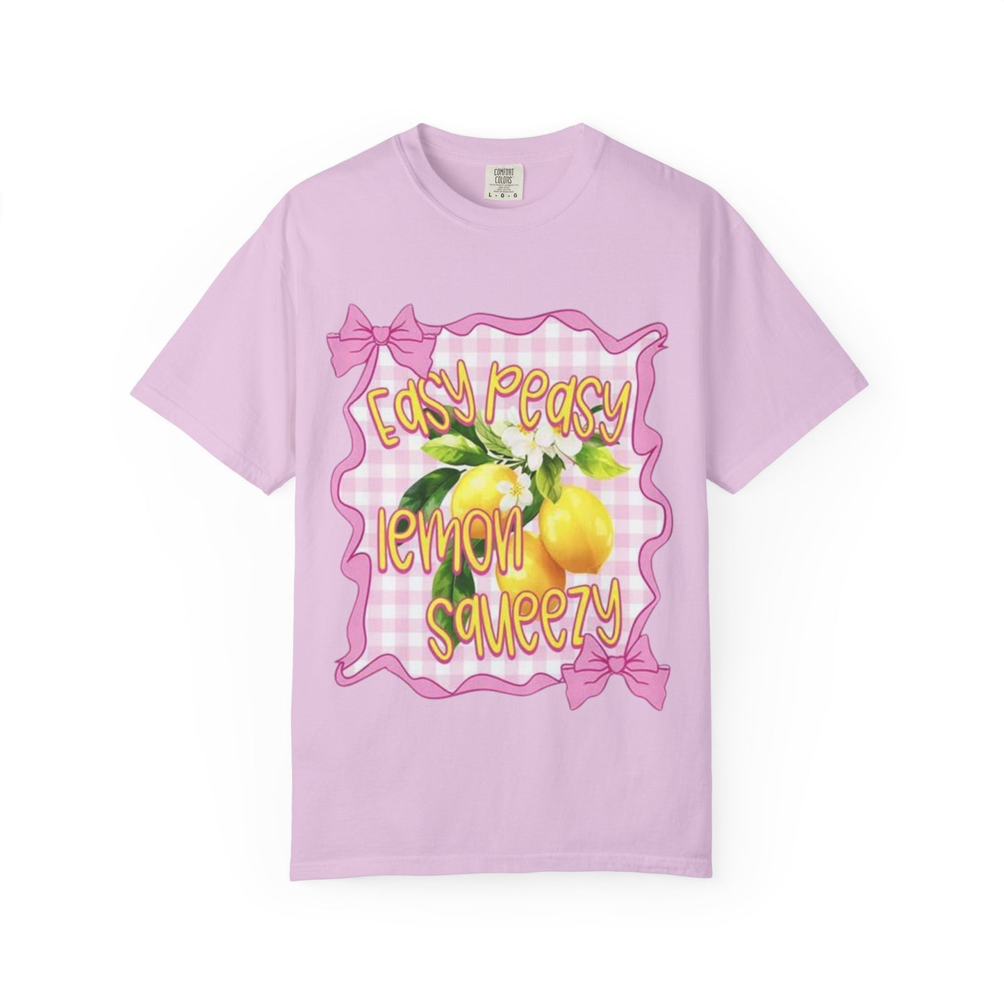 Easy Peasy Lemon Squeezy T-Shirt — Retro Pink Gingham Lemon Graphic
