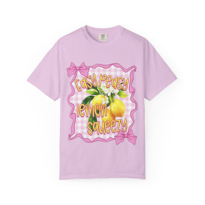 Easy Peasy Lemon Squeezy T-Shirt — Retro Pink Gingham Lemon Graphic