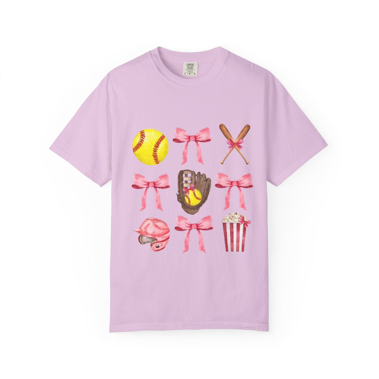Softball Mom Graphic T-Shirt — Pink Bows, Glove & Helmet Design