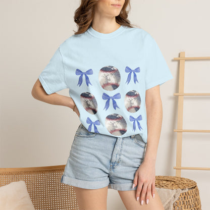 Baseball Bow Pattern T-Shirt — Cute Sports Graphic Tee