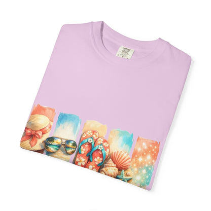 Summer Vibes T-Shirt — Beach Flip-Flops & Shells Graphic Tee