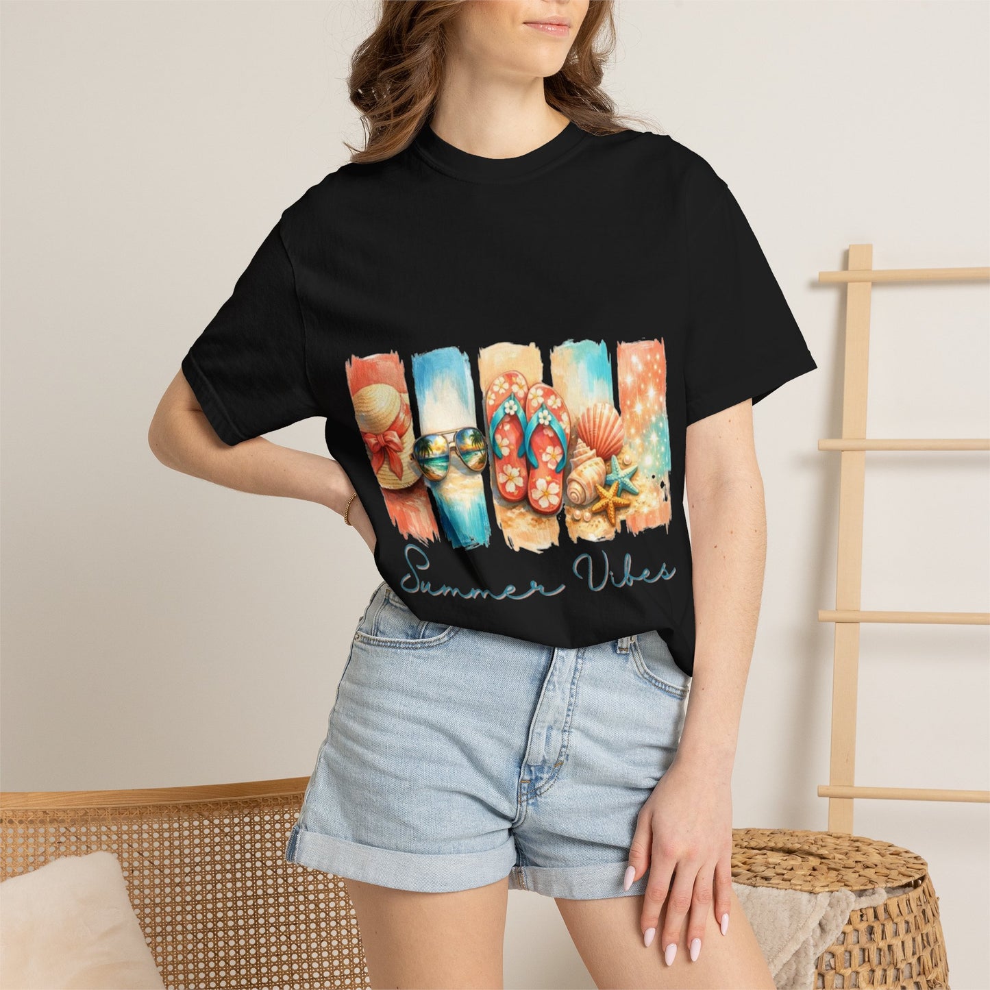Summer Vibes T-Shirt — Beach Flip-Flops & Shells Graphic Tee