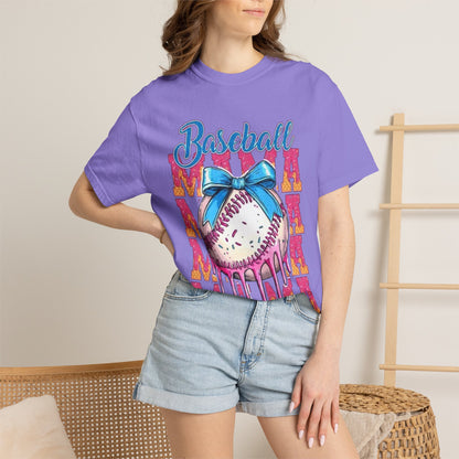 Baseball Mama T-Shirt — Cute Drip Baseball Design with Bow