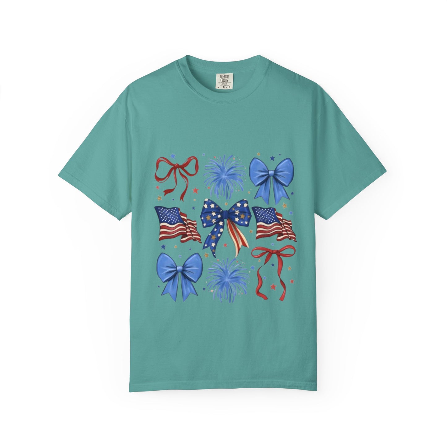 Patriotic Bows T-Shirt — American Flag & Fireworks 4th of July Tee