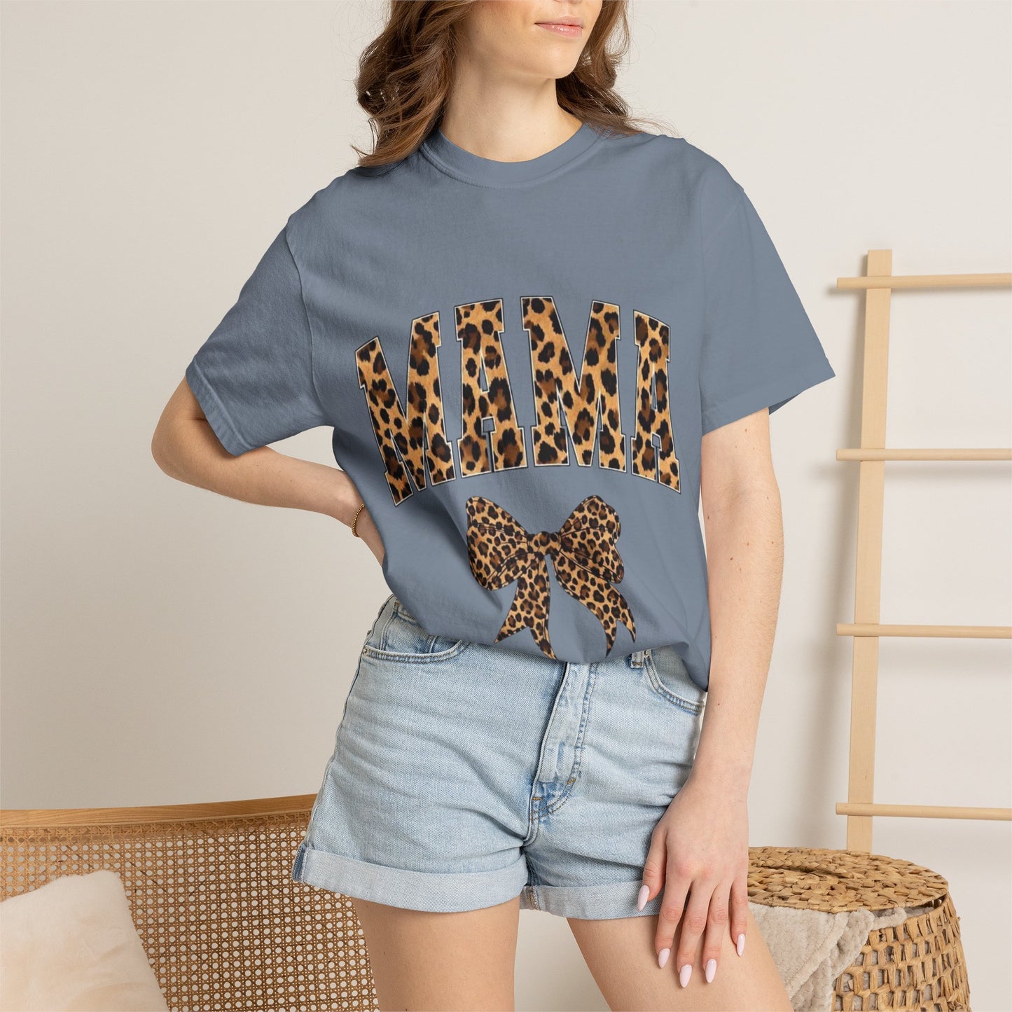 Mama Leopard Print T-Shirt — Cheeta Bow Graphic Tee for Moms