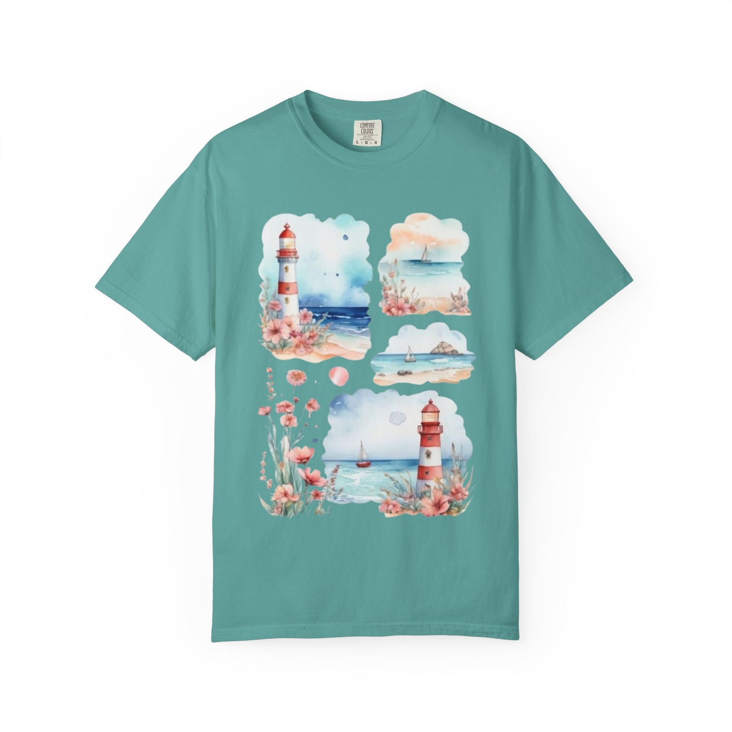 Lighthouse Watercolor T-Shirt — Coastal Nautical Beach Graphic Tee