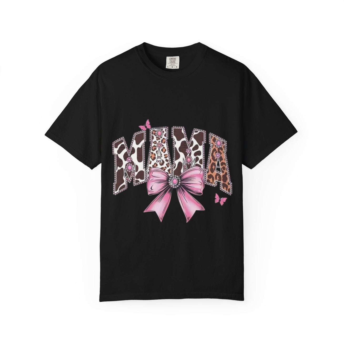 Mama Leopard Print T-Shirt — Pink Bow & Butterflies Graphic Shirt