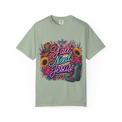 Y'all Need Jesus T-Shirt — Floral Cowboy Boot Christian Graphic Tee