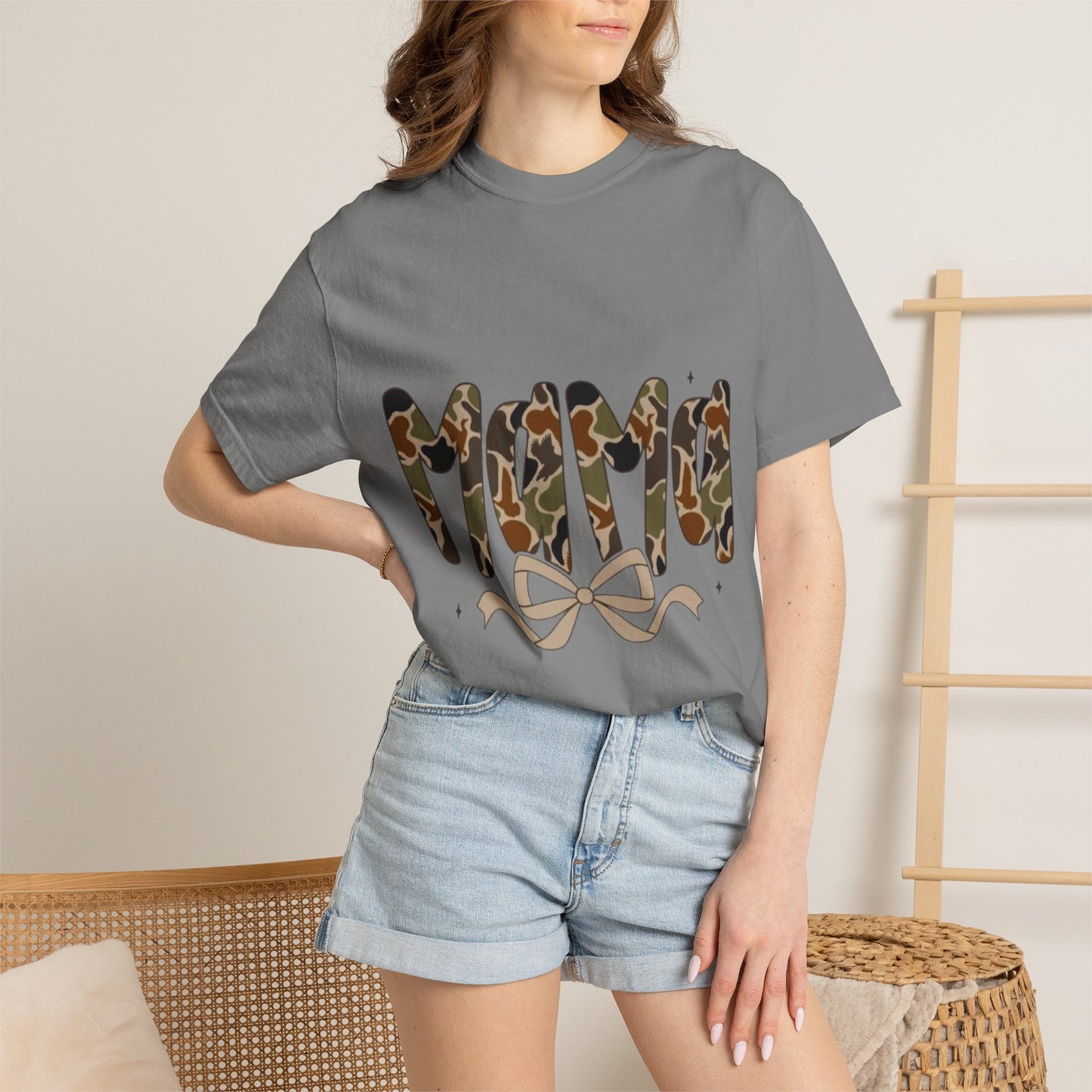 Mama Camo Bow T-Shirt — Military Print Mom Tee for Mother's Day & Everyday