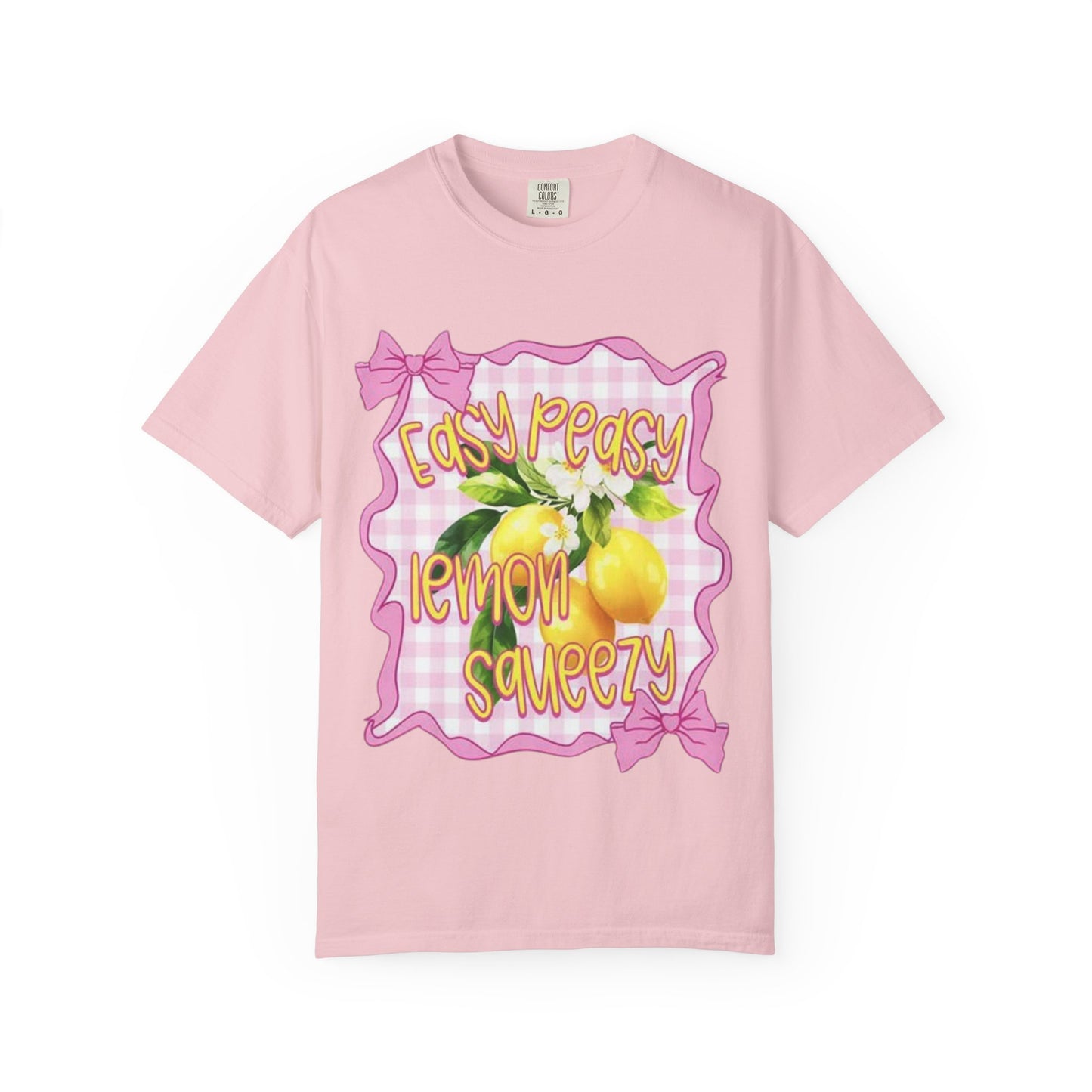 Easy Peasy Lemon Squeezy T-Shirt — Retro Pink Gingham Lemon Graphic