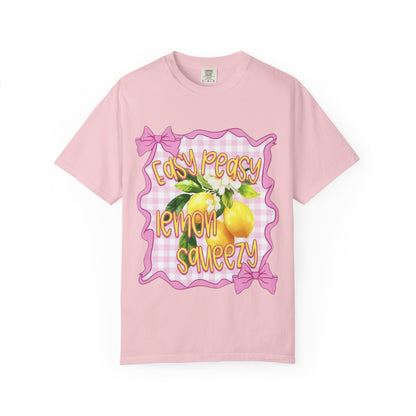 Easy Peasy Lemon Squeezy T-Shirt — Retro Pink Gingham Lemon Graphic