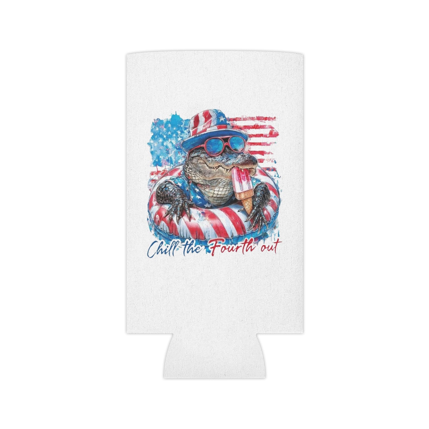 Patriotic Gator Can Cooler — "Chill the Fourth Out" 4th of July Drink Koozie