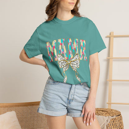 Mama Graphic T-Shirt with Colorful Leopard Bow — Mother's Day Casual Tee