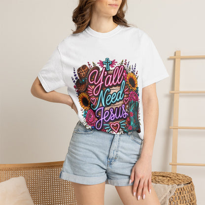 Y'all Need Jesus T-Shirt — Floral Cowboy Boot Christian Graphic Tee