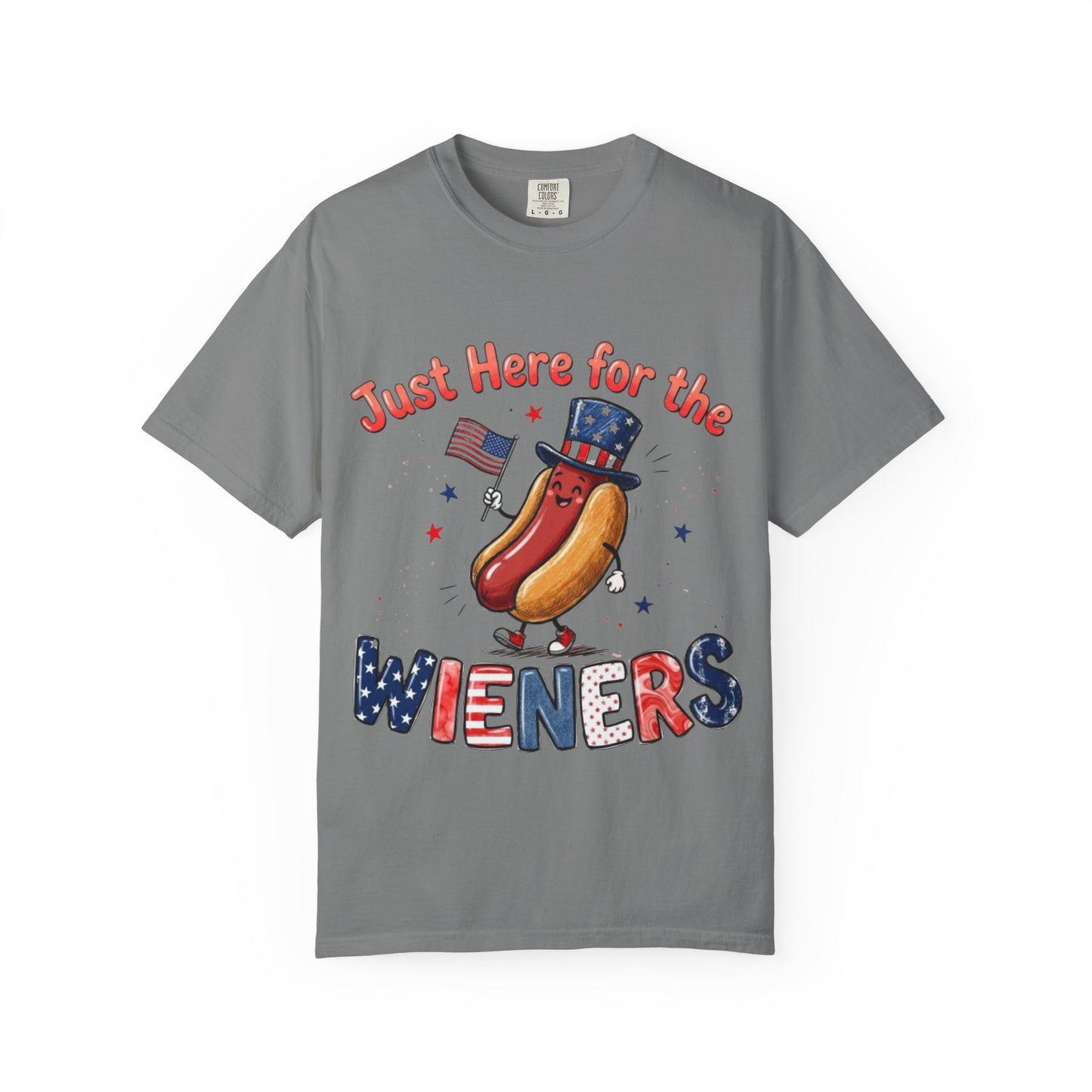 Just Here for the Wieners T-Shirt — Patriotic 4th of July Hot Dog Tee