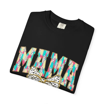 Mama Graphic T-Shirt with Colorful Leopard Bow — Mother's Day Casual Tee
