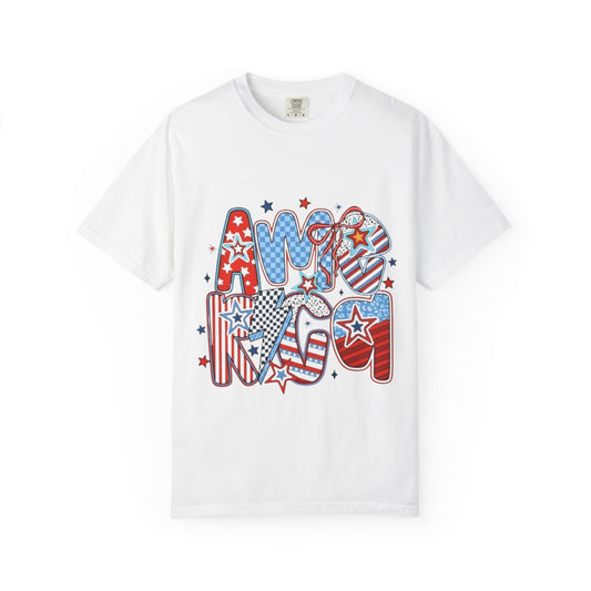 American Flag Retro Bubble Letter T-Shirt — Patriotic 4th of July Tee
