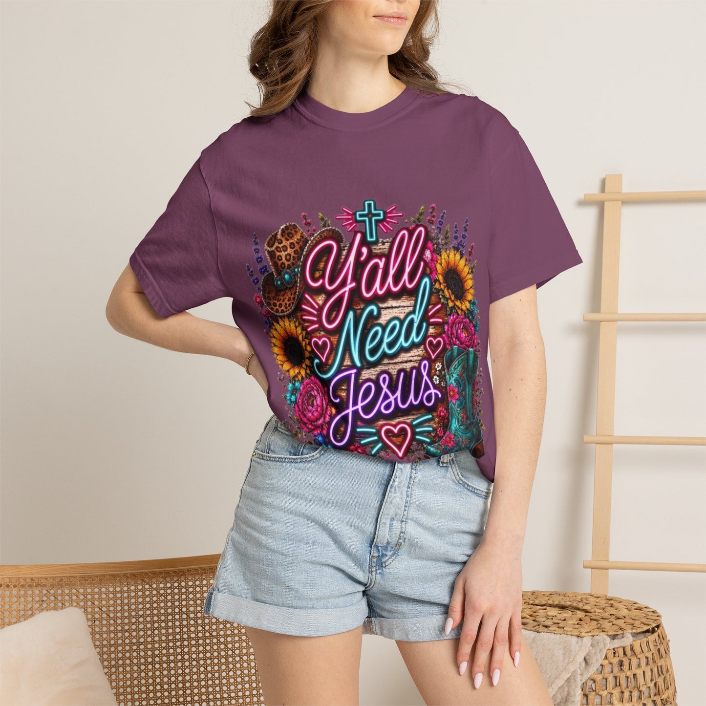 Y'all Need Jesus T-Shirt — Floral Cowboy Boot Christian Graphic Tee