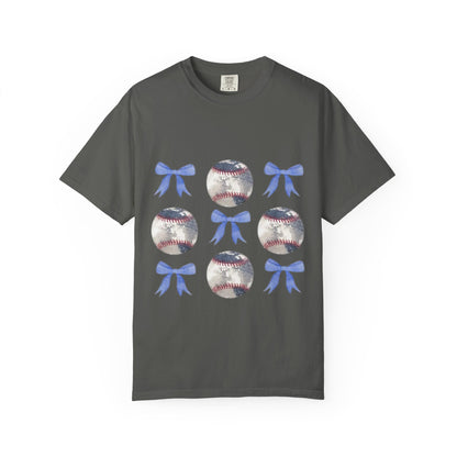 Baseball Bow Pattern T-Shirt — Cute Sports Graphic Tee