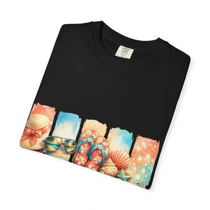 Summer Vibes T-Shirt — Beach Flip-Flops & Shells Graphic Tee