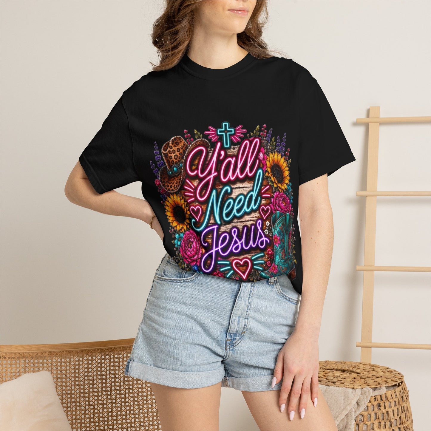 Y'all Need Jesus T-Shirt — Floral Cowboy Boot Christian Graphic Tee