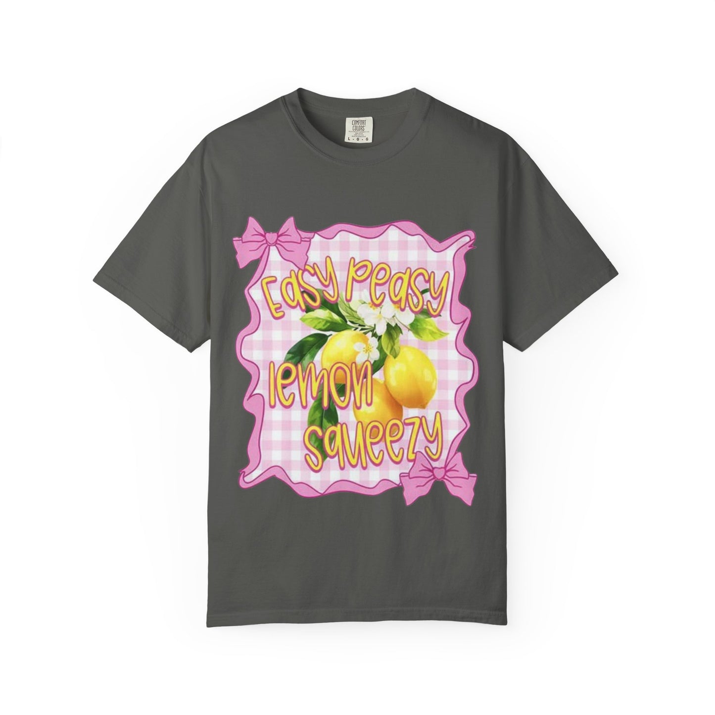 Easy Peasy Lemon Squeezy T-Shirt — Retro Pink Gingham Lemon Graphic