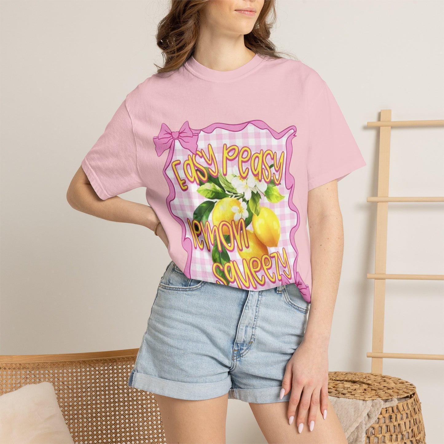 Easy Peasy Lemon Squeezy T-Shirt — Retro Pink Gingham Lemon Graphic