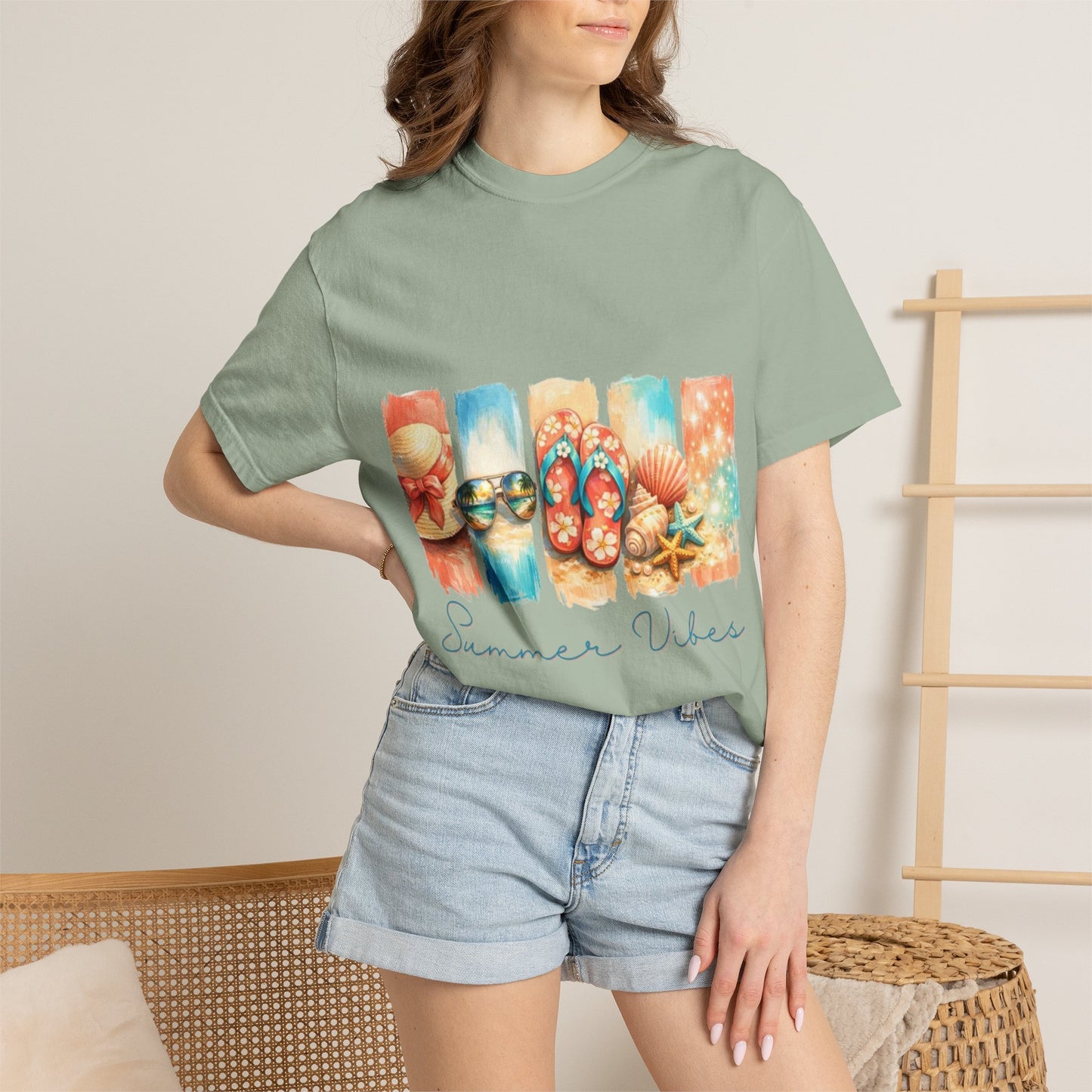 Summer Vibes T-Shirt — Beach Flip-Flops & Shells Graphic Tee