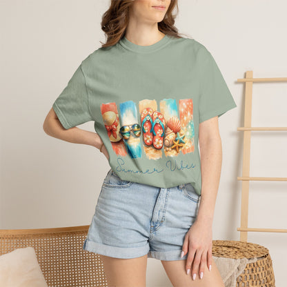 Summer Vibes T-Shirt — Beach Flip-Flops & Shells Graphic Tee
