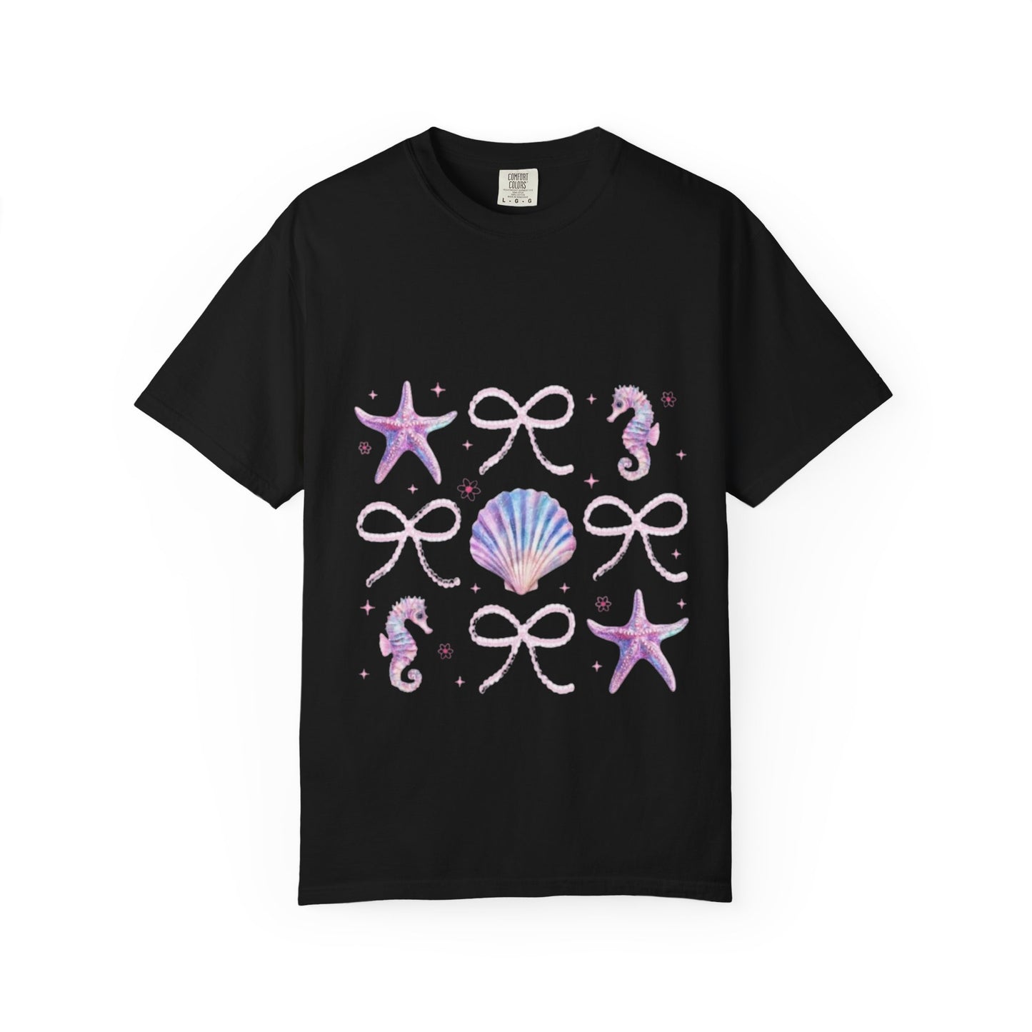 Seaside Shells Graphic T-Shirt — Pastel Starfish & Seahorse