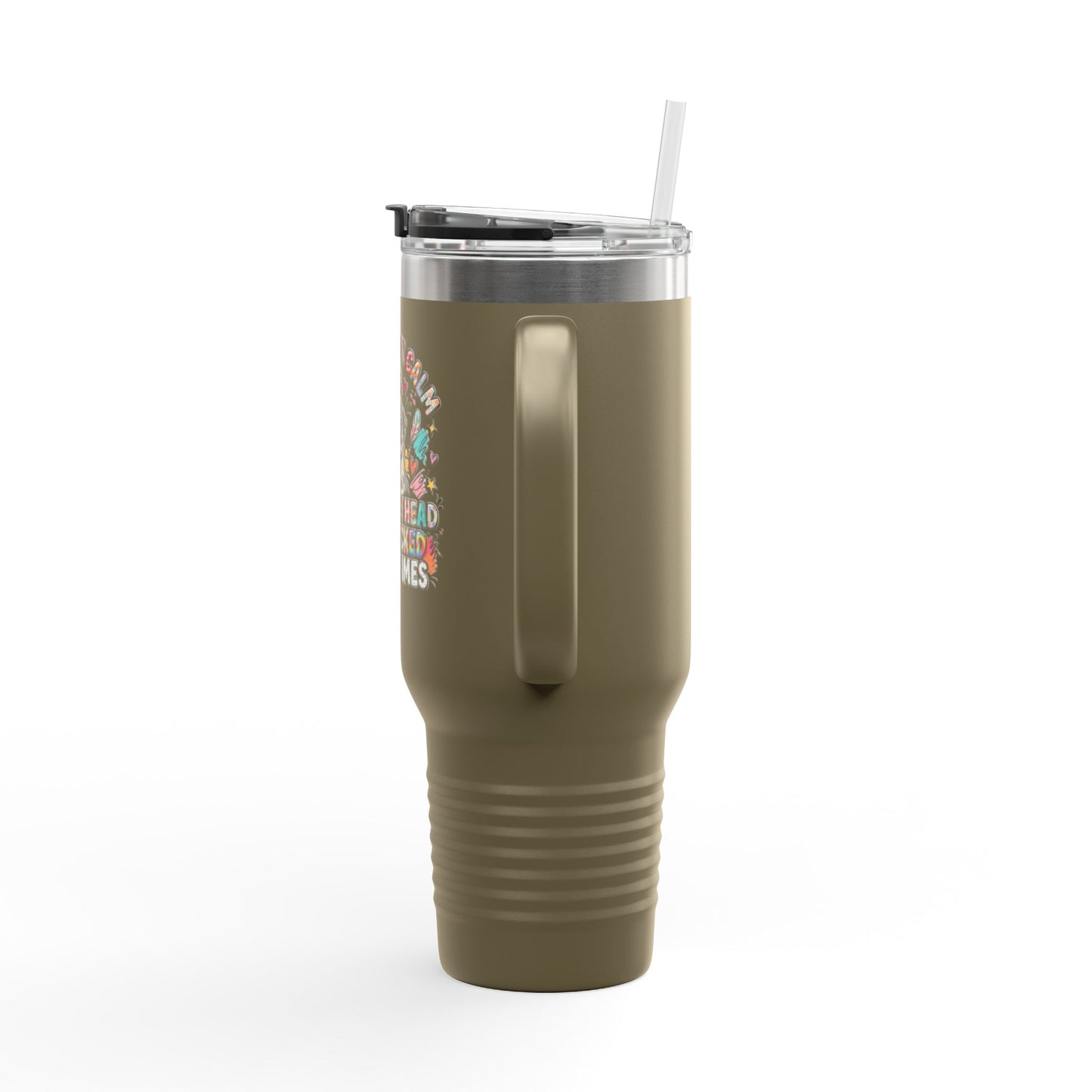 40oz Insulated Travel Mug — Funny Floral Chicken "I May Look Calm..." Design