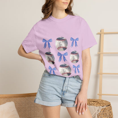 Baseball Bow Pattern T-Shirt — Cute Sports Graphic Tee