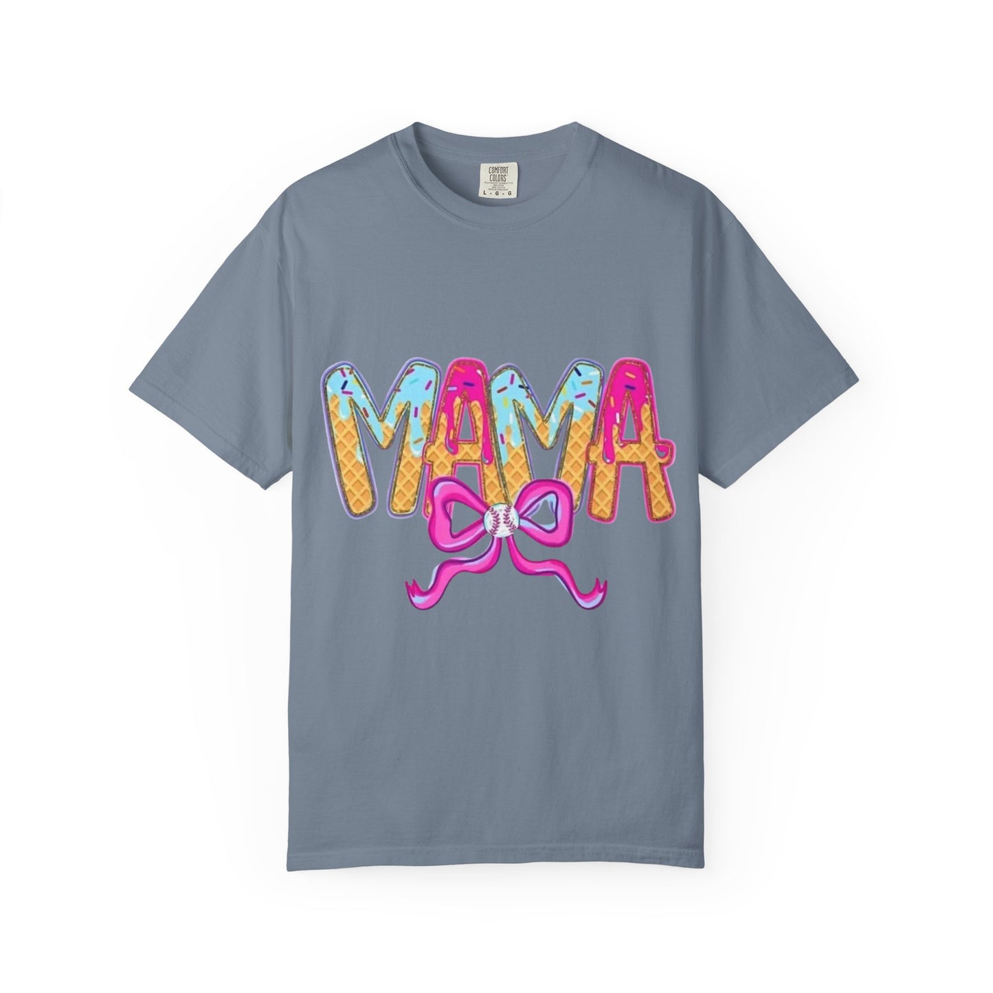 Mama Colorful Drip Graphic T-Shirt — Cute Pink Bow Mom Tee
