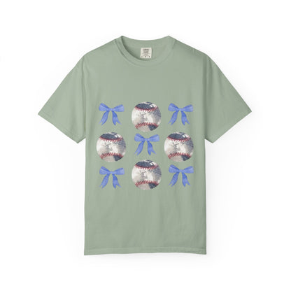 Baseball Bow Pattern T-Shirt — Cute Sports Graphic Tee