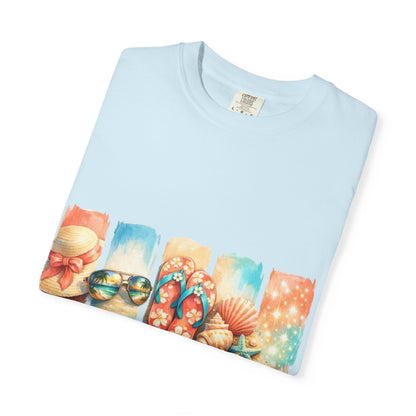 Summer Vibes T-Shirt — Beach Flip-Flops & Shells Graphic Tee