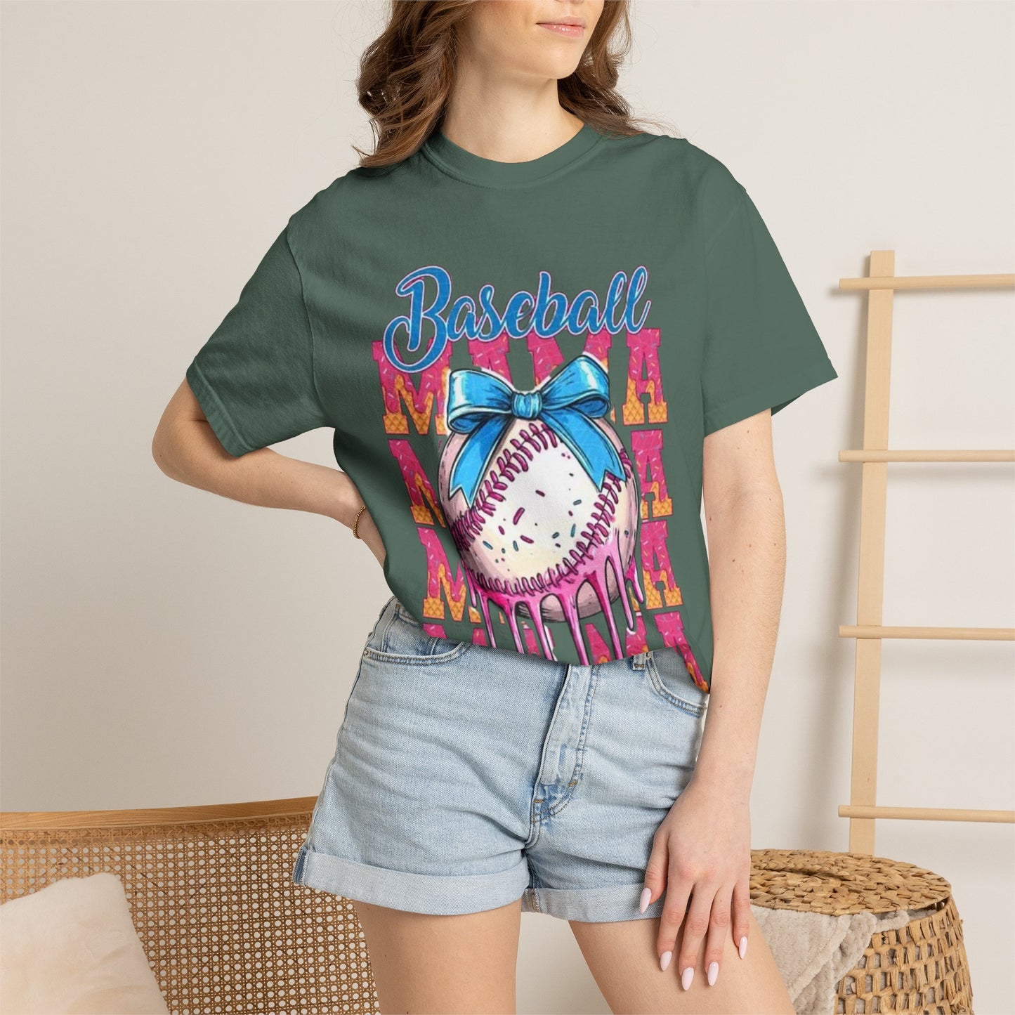 Baseball Mama T-Shirt — Cute Drip Baseball Design with Bow