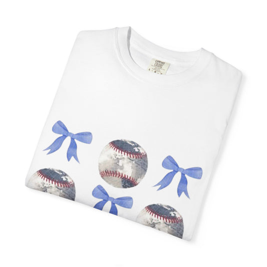 Baseball Bow Pattern T-Shirt — Cute Sports Graphic Tee