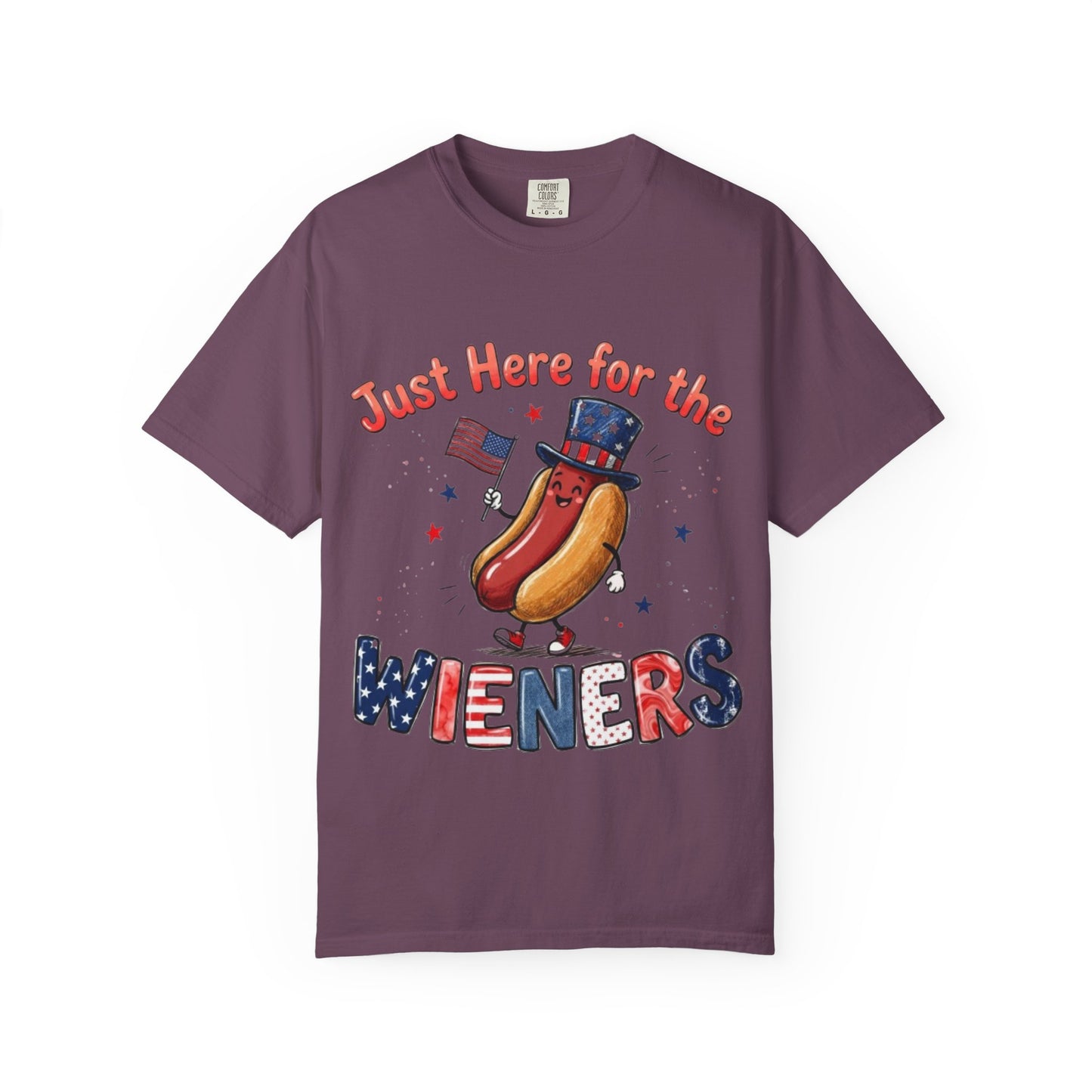 Just Here for the Wieners T-Shirt — Patriotic 4th of July Hot Dog Tee