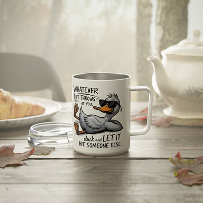Insulated 10oz Coffee Mug — Funny Cool Seagull "Whatever Life Throws" Travel Tumbler
