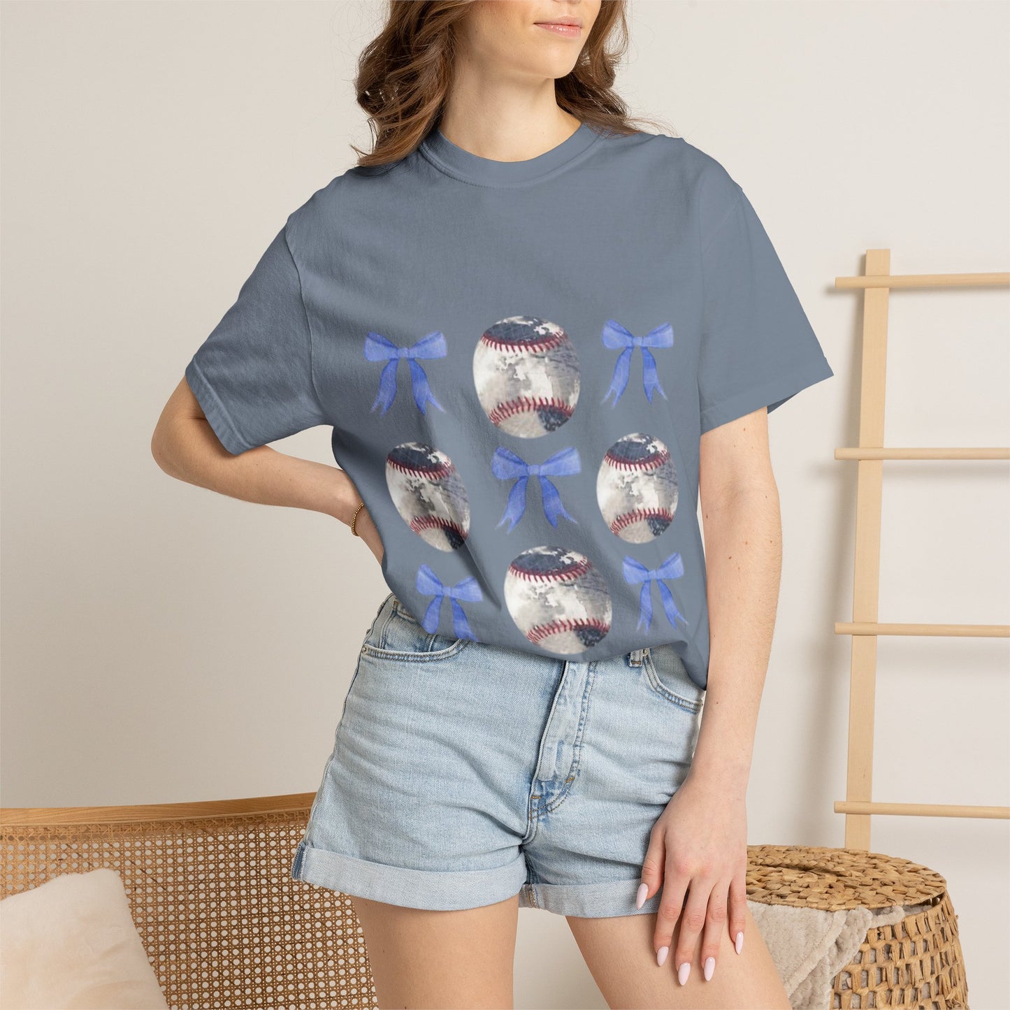 Baseball Bow Pattern T-Shirt — Cute Sports Graphic Tee