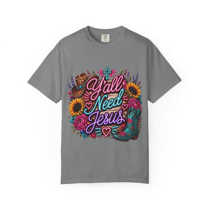 Y'all Need Jesus T-Shirt — Floral Cowboy Boot Christian Graphic Tee