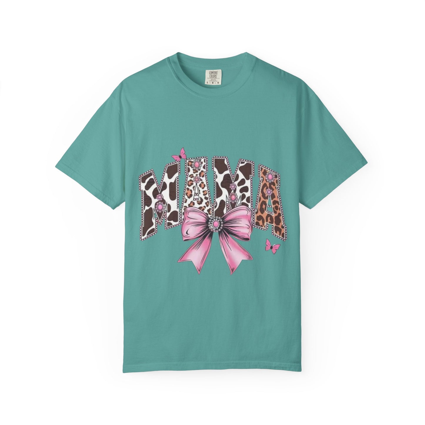 Mama Leopard Print T-Shirt — Pink Bow & Butterflies Graphic Shirt