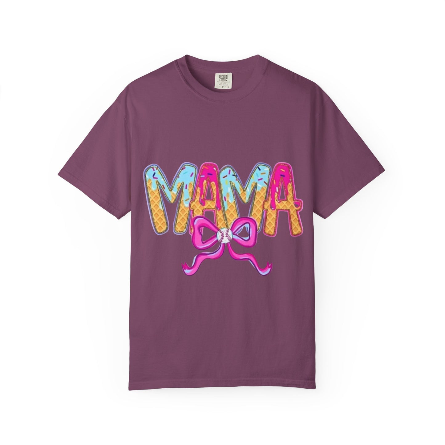 Mama Graphic T-Shirt — Colorful Drip Lettering with Bow