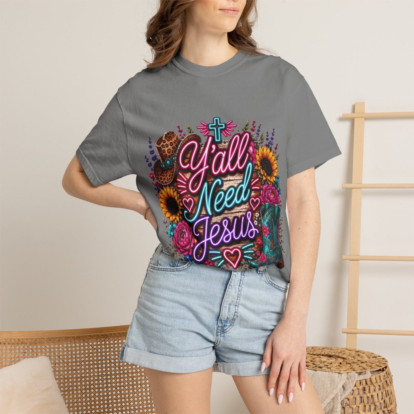 Y'all Need Jesus T-Shirt — Floral Cowboy Boot Christian Graphic Tee