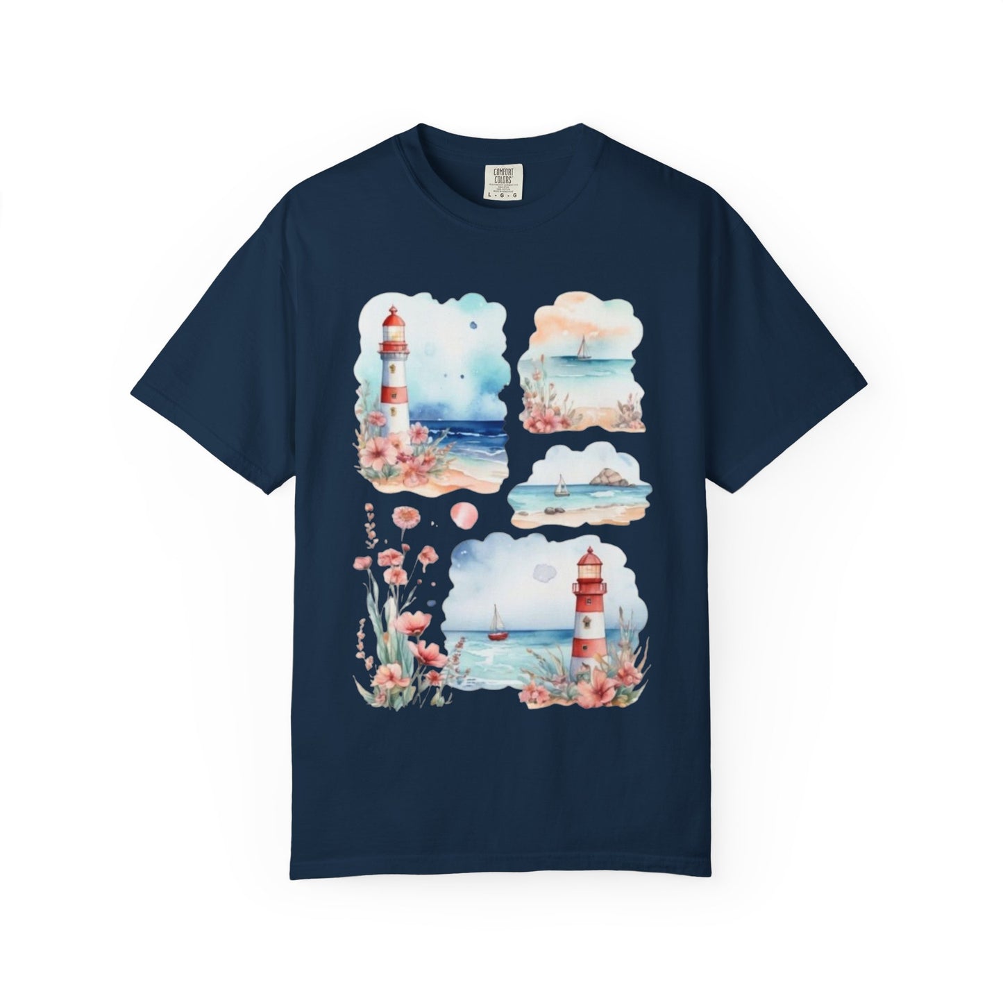 Lighthouse Watercolor T-Shirt — Coastal Nautical Beach Graphic Tee