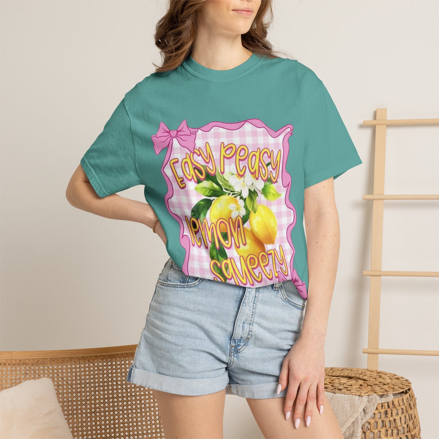 Easy Peasy Lemon Squeezy T-Shirt — Retro Pink Gingham Lemon Graphic