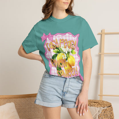 Easy Peasy Lemon Squeezy T-Shirt — Retro Pink Gingham Lemon Graphic