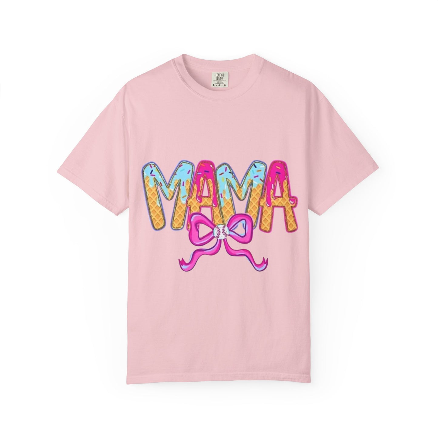 Mama Graphic T-Shirt — Colorful Drip Lettering with Bow
